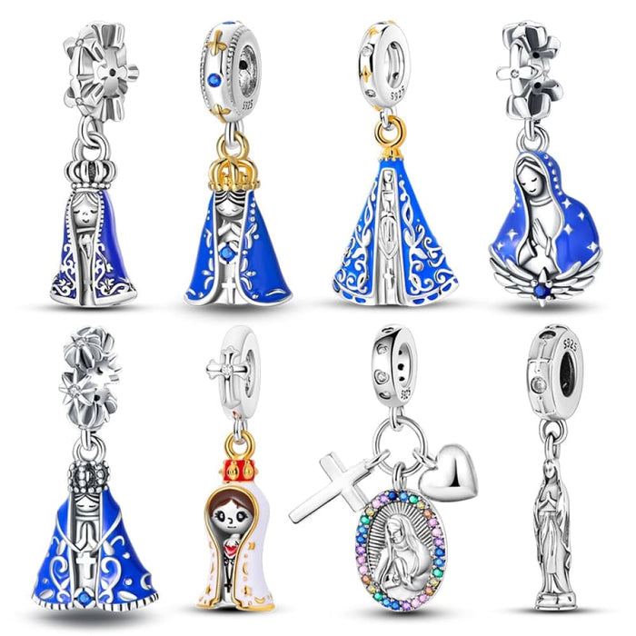 925 Sterling Silver Nossa Senhora Aparecida Dangle Charms Beads Fit Pandora Bracelets DIY Jewelry Making For Women