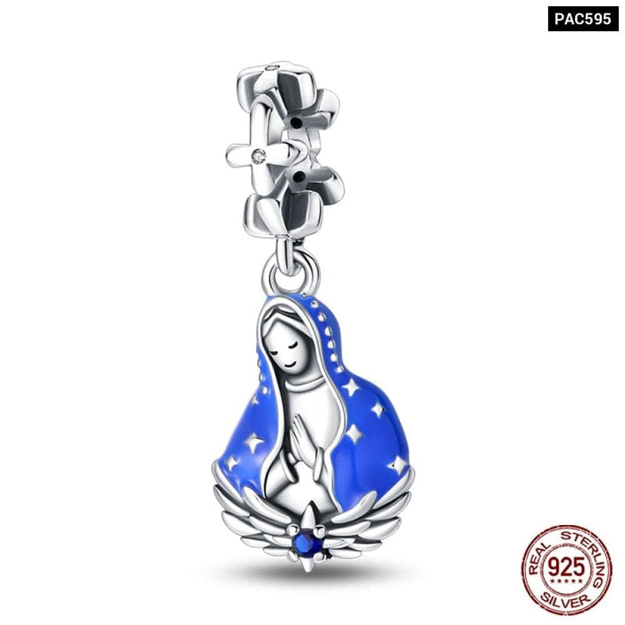 925 Sterling Silver Nossa Senhora Aparecida Dangle Charms Beads Fit Pandora Bracelets DIY Jewelry Making For Women