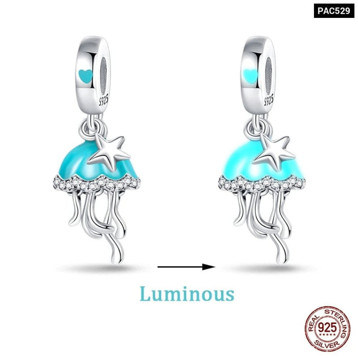 925 Sterling Silver Ocean Luminous Sea Turtle Dolphin Octopus Charms Beads Fit Pandora Original Bracelets DIY Jewelry