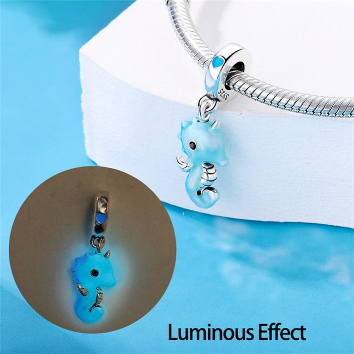 925 Sterling Silver Ocean Luminous Sea Turtle Dolphin Octopus Charms Beads Fit Pandora Original Bracelets DIY Jewelry