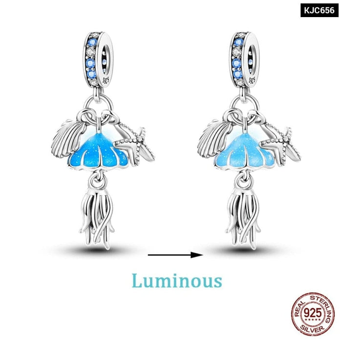 925 Sterling Silver Ocean Luminous Sea Turtle Dolphin Octopus Charms Beads Fit Pandora Original Bracelets DIY Jewelry