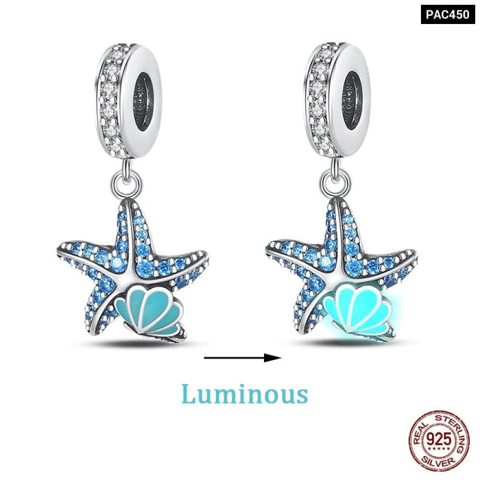 925 Sterling Silver Ocean Luminous Sea Turtle Dolphin Octopus Charms Beads Fit Pandora Original Bracelets DIY Jewelry