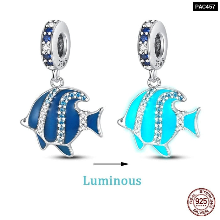 925 Sterling Silver Ocean Luminous Sea Turtle Dolphin Octopus Charms Beads Fit Pandora Original Bracelets DIY Jewelry