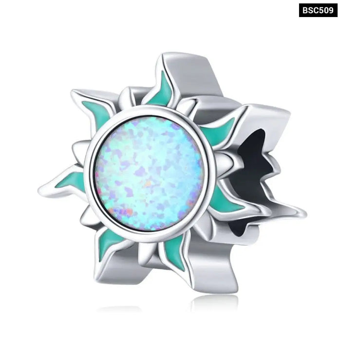 925 Sterling Silver Opal Sun Charm Bead Enamel Guardian