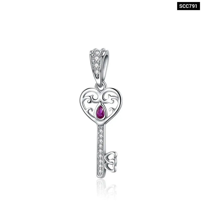 925 Sterling Silver Pattern Charm Diamond Shape Purple