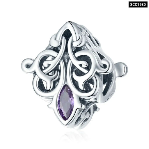 925 Sterling Silver Pattern Charm Diamond Shape Purple