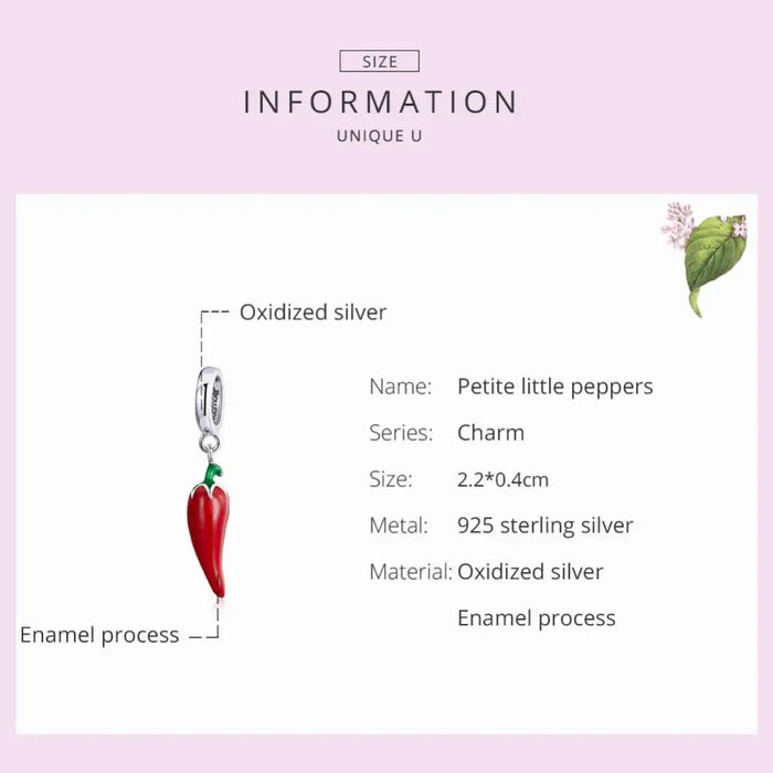 925 Sterling Silver Petite Little Pepper Red Plant Charm