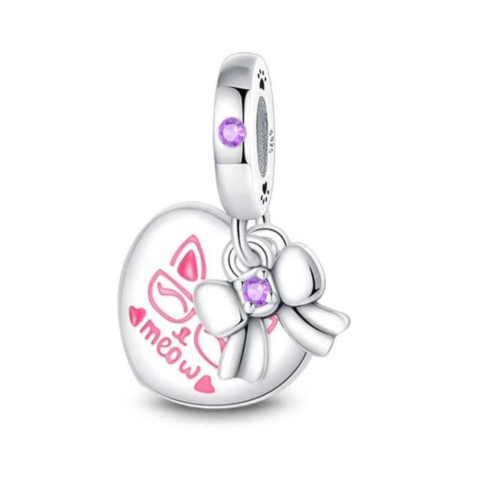 925 Sterling Silver Pink Cute Cat Paw Charms Beads Fit