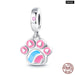 925 Sterling Silver Pink Cute Cat Paw Charms Beads Fit