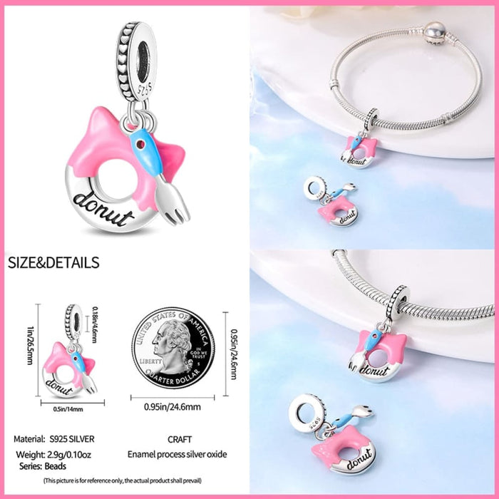 925 Sterling Silver Pink Cute Cat Paw Charms Beads Fit