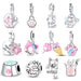 925 Sterling Silver Pink Cute Cat Paw Charms Beads Fit