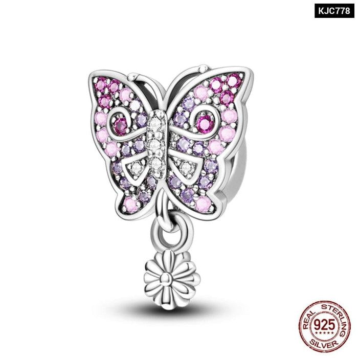 925 Sterling Silver Pink Heart Wings Skating Shoe Aircraft Camera Charms Beads Pendant Fit Pandora Bracelet Jewelry