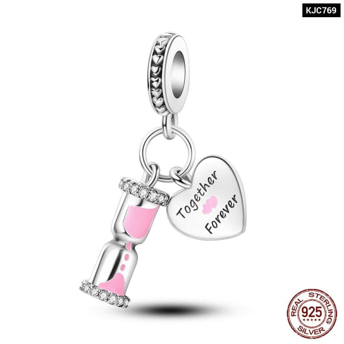 925 Sterling Silver Pink Heart Wings Skating Shoe Aircraft Camera Charms Beads Pendant Fit Pandora Bracelet Jewelry