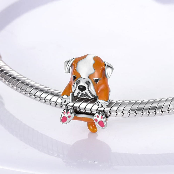 925 Sterling Silver Pink Rabbit Cat Dog Animal Charms Beads Fit Pandora Bracelets DIY Jewelry Making