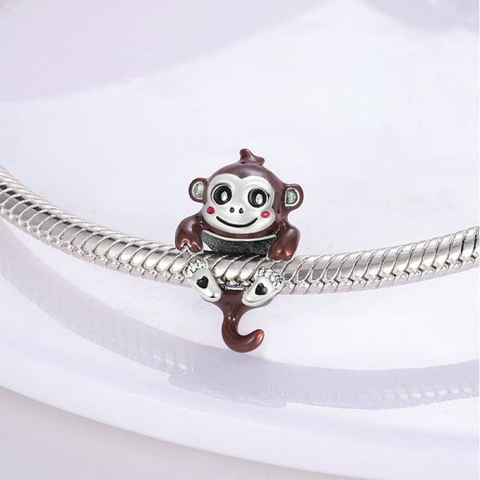 925 Sterling Silver Pink Rabbit Cat Dog Animal Charms Beads Fit Pandora Bracelets DIY Jewelry Making