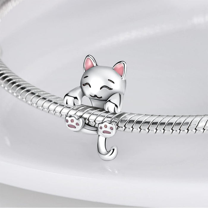 925 Sterling Silver Pink Rabbit Cat Dog Animal Charms Beads Fit Pandora Bracelets DIY Jewelry Making