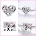 925 Sterling Silver Pink Series Heart Charms Beads Fit