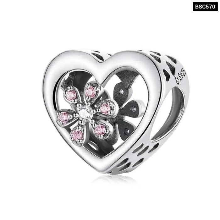 925 Sterling Silver Pink Zircon Love Bead Vine Hollow-out