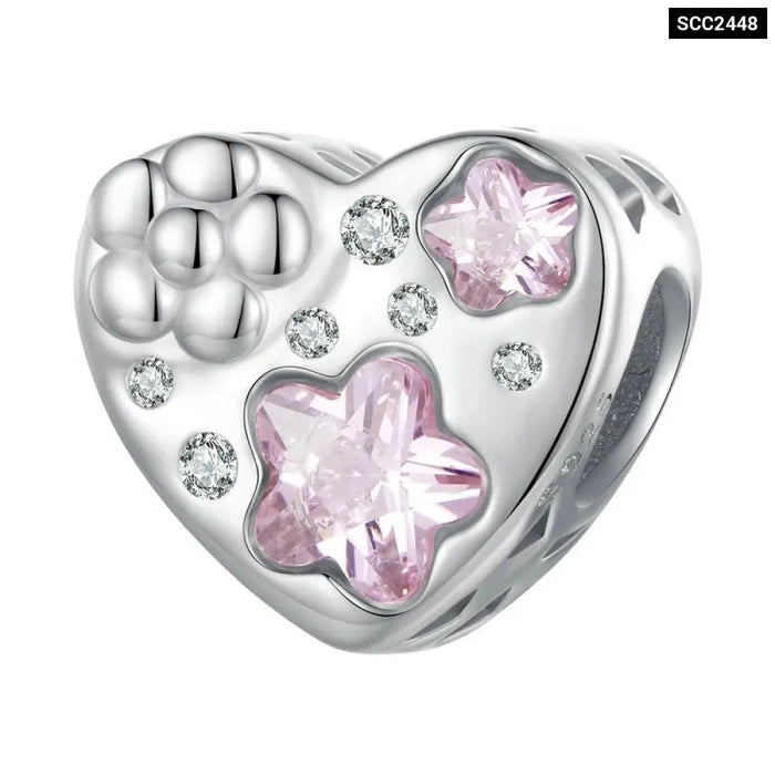 925 Sterling Silver Pink Zircon Love Bead Vine Hollow-out