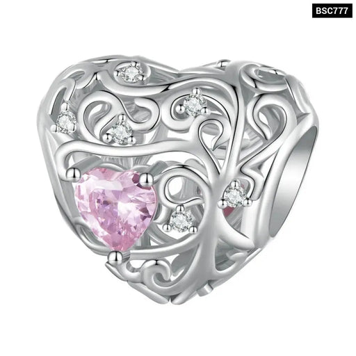 925 Sterling Silver Pink Zircon Love Bead Vine Hollow-out