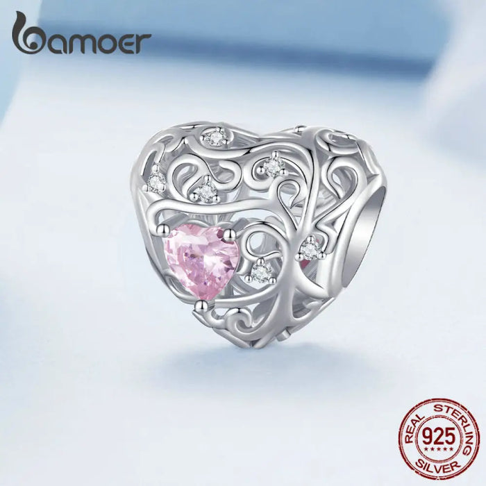 925 Sterling Silver Pink Zircon Love Bead Vine Hollow-out