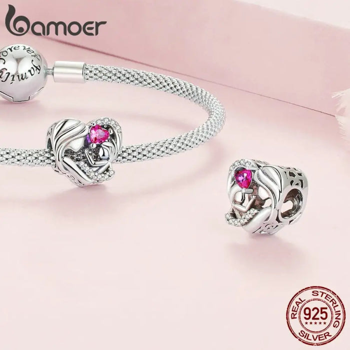 925 Sterling Silver Pink Zircon Mother-child Affinity Bead