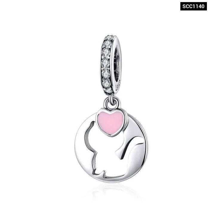 925 Sterling Silver Pink Zircon Pet Paw Pendant Charms