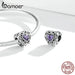 925 Sterling Silver Purple Crystal Bead Pattern Heart Charm