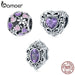 925 Sterling Silver Purple Crystal Bead Pattern Heart Charm