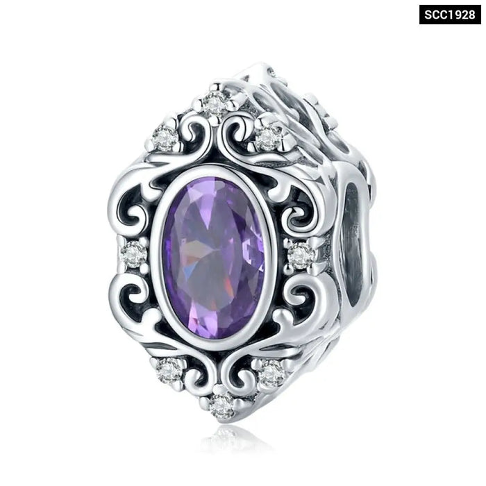 925 Sterling Silver Purple Shining Stone Collection Charms