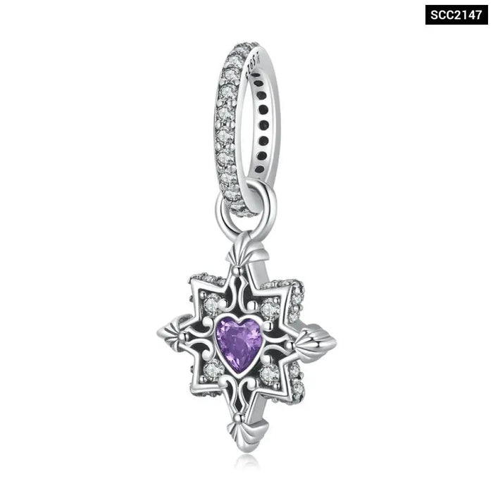 925 Sterling Silver Purple Shining Stone Collection Charms