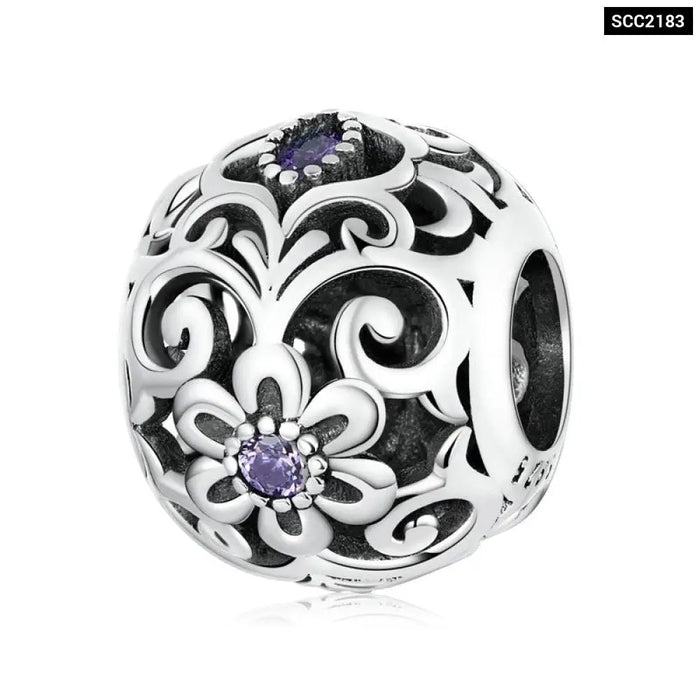 925 Sterling Silver Purple Shining Stone Collection Charms