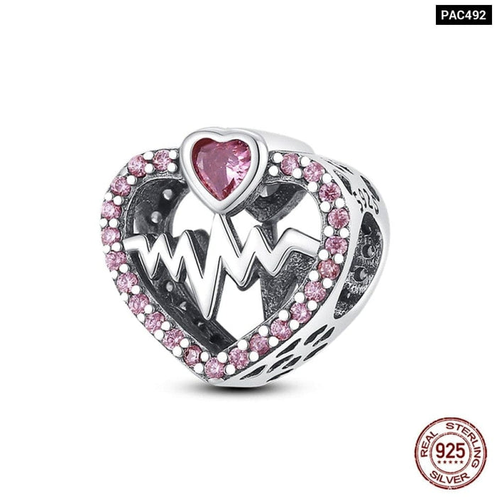 925 Sterling Silver Rainbow Heart Shaped Horse Charms Beads Fit Pandora Bracelets DIY Jewelry