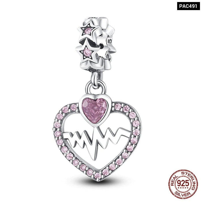 925 Sterling Silver Rainbow Heart Shaped Horse Charms Beads Fit Pandora Bracelets DIY Jewelry