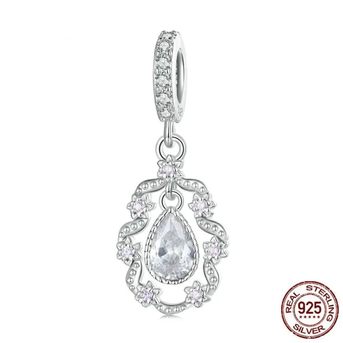 925 Sterling Silver Rococo Hanging Bead Waterdrop Zircon