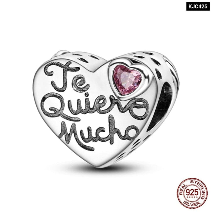 925 Sterling Silver Romantic Heart Series Charms Beads Fit Pandora Bracelet DIY Mothers Day Jewelrys