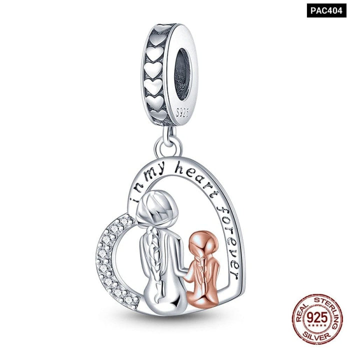 925 Sterling Silver Romantic Heart Series Charms Beads Fit Pandora Bracelet DIY Mothers Day Jewelrys