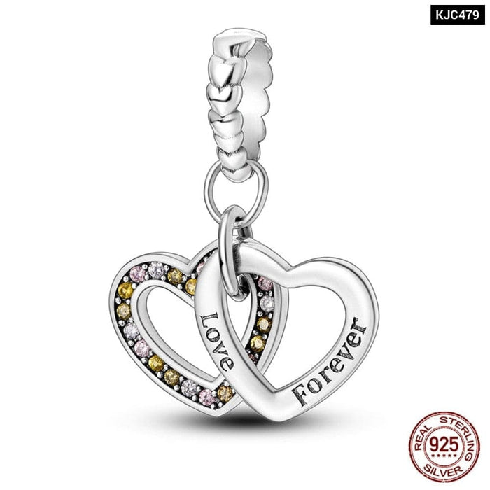 925 Sterling Silver Romantic Heart Series Charms Beads Fit Pandora Bracelet DIY Mothers Day Jewelrys