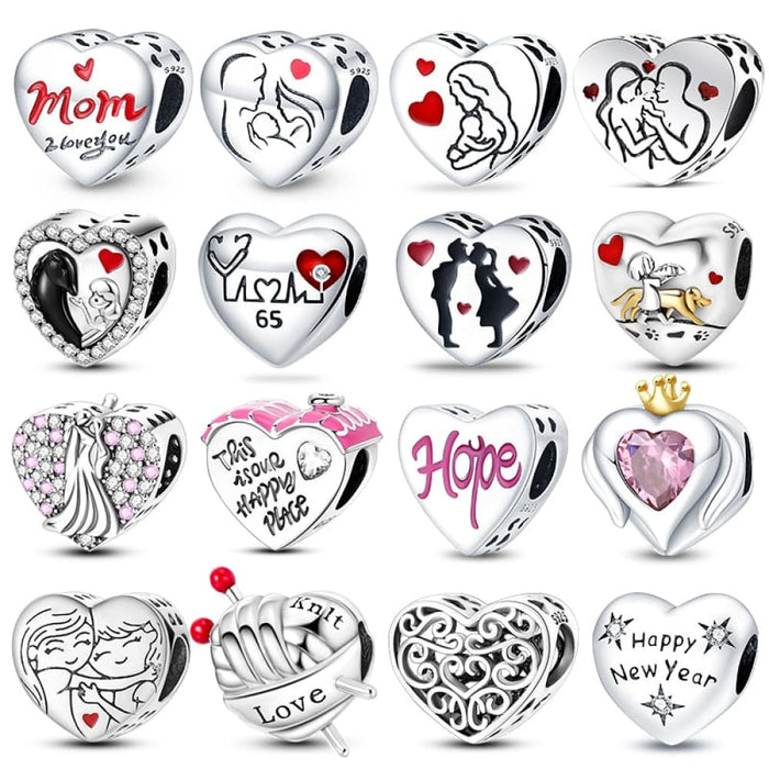 925 Sterling Silver Romantic Heart Series Charms Beads Fit Pandora Bracelet DIY Mothers Day Jewelrys