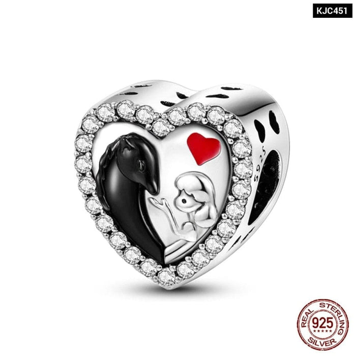 925 Sterling Silver Romantic Heart Series Charms Beads Fit Pandora Bracelet DIY Mothers Day Jewelrys