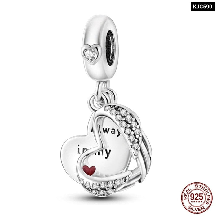 925 Sterling Silver Romantic Heart Series Charms Beads Fit Pandora Bracelet DIY Mothers Day Jewelrys