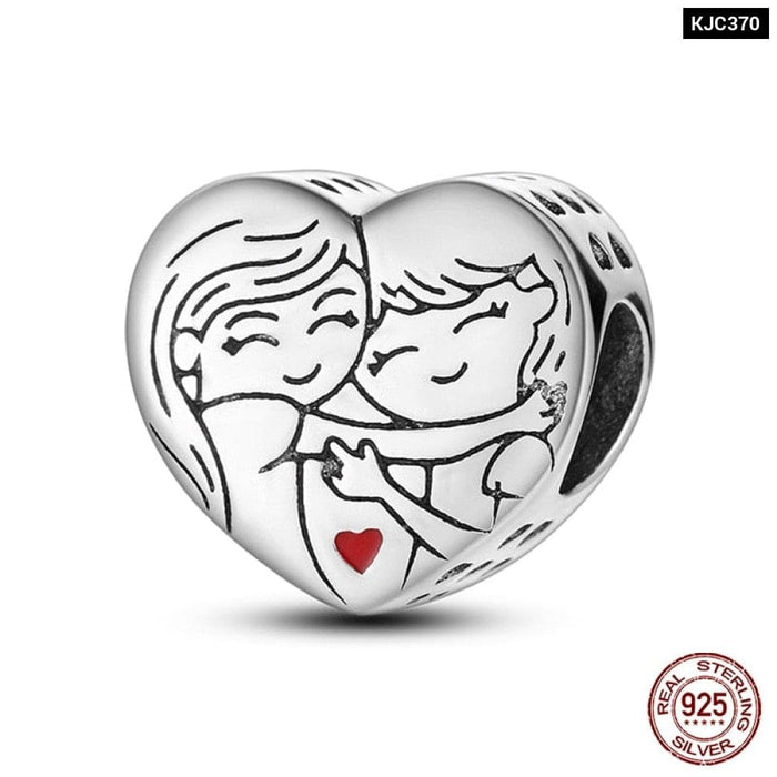 925 Sterling Silver Romantic Heart Series Charms Beads Fit Pandora Bracelet DIY Mothers Day Jewelrys