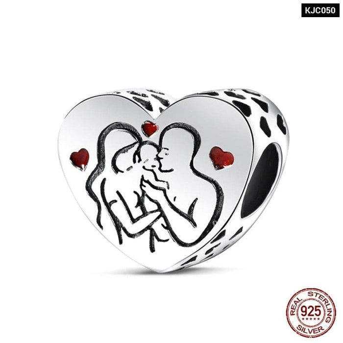 925 Sterling Silver Romantic Heart Series Charms Beads Fit Pandora Bracelet DIY Mothers Day Jewelrys