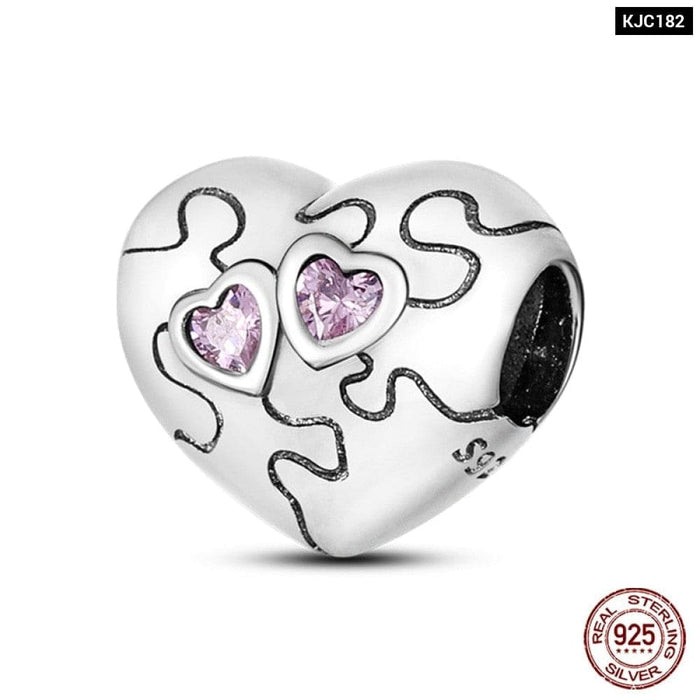 925 Sterling Silver Romantic Heart Series Charms Beads Fit Pandora Bracelet DIY Mothers Day Jewelrys