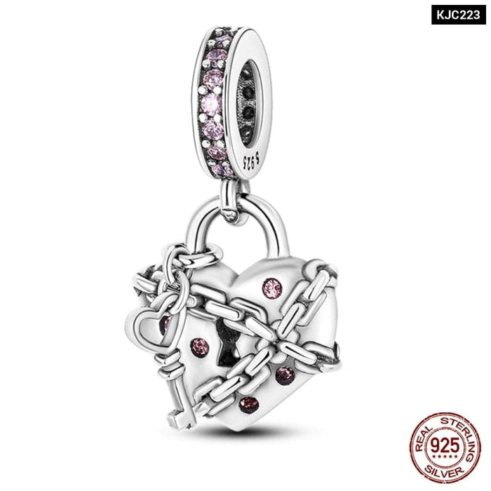 925 Sterling Silver Romantic Heart Series Charms Beads Fit Pandora Bracelet DIY Mothers Day Jewelrys