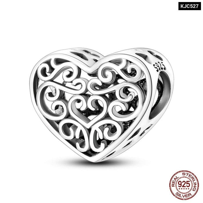 925 Sterling Silver Romantic Heart Series Charms Beads Fit Pandora Bracelet DIY Mothers Day Jewelrys