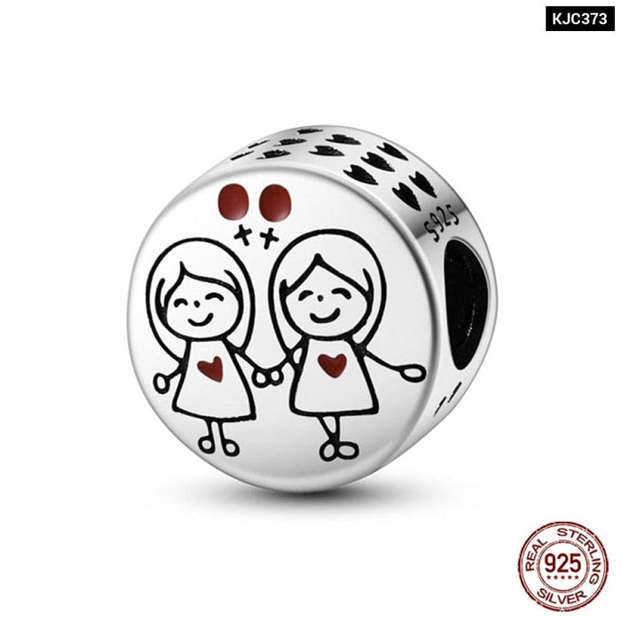 925 Sterling Silver Romantic Heart Series Charms Beads Fit Pandora Bracelet DIY Mothers Day Jewelrys