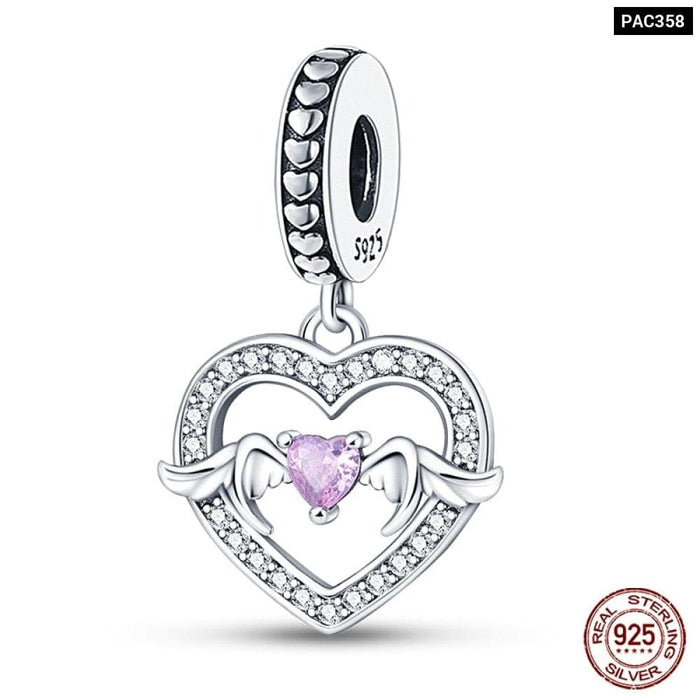 925 Sterling Silver Romantic Heart Series Charms Beads Fit Pandora Bracelet DIY Mothers Day Jewelrys