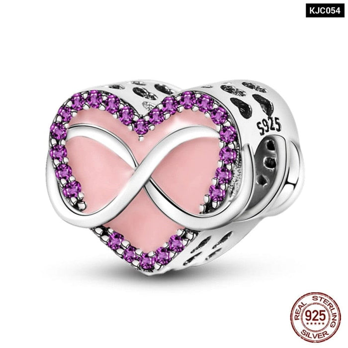 925 Sterling Silver Romantic Heart Series Charms Beads Fit Pandora Bracelet DIY Mothers Day Jewelrys