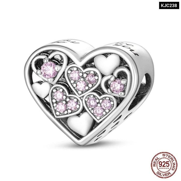 925 Sterling Silver Romantic Heart Series Charms Beads Fit Pandora Bracelet DIY Mothers Day Jewelrys